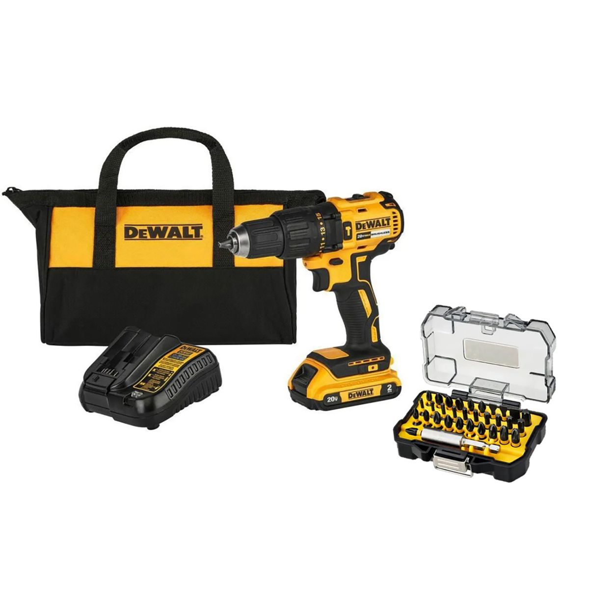 Kit de Taladro Percutor 20V + Set de Accesorios, marca DEWALT - Foto Principal