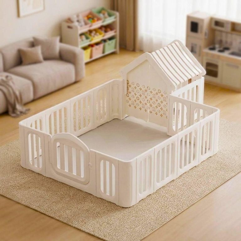 Corral de Juegos Infantil con Casita Refugio Off White