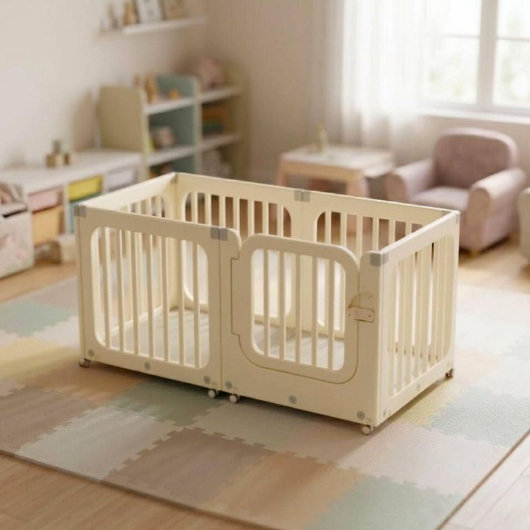 Corral Rectangular Móvil de Juegos Off White 73x153x77 cm