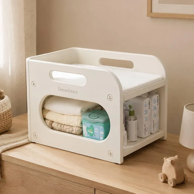 Mudador de Sobremesa Compacto con Estante Crema 75x51x46 cm