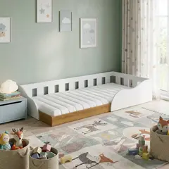 KIDSCOOL - Cama Montessori con Barandas 1 plaza Infantil Memphis Blanco
