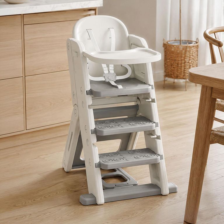 Silla Alta Escalera Infantil Multiuso Beige 89x53x61 cm