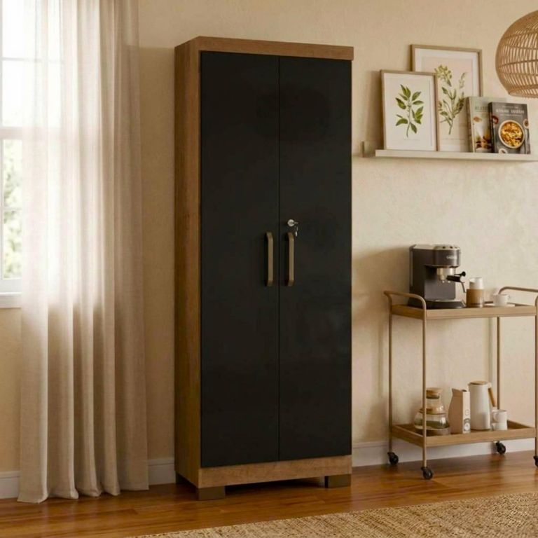 Alacena Armario Multiuso 2 Puerta(s) 5 Repisa(s) 60.9x187x37.3 cm Canela/Negro