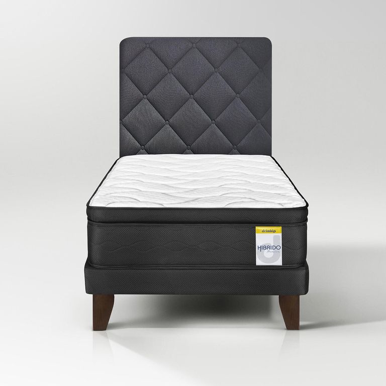 Cama Europea 1.5 plazas Europea Hibrido Premium Negro