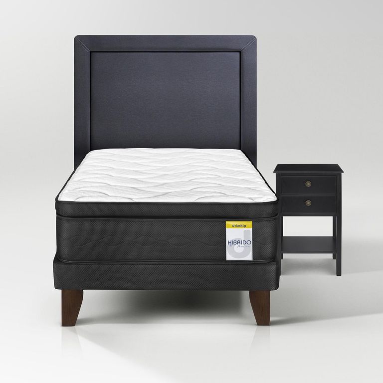 Cama Europea 1.5 plazas Europea Hibrido Premium Negro