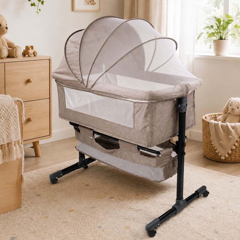 Cuna Colecho Plegable Mecedora Mosquitero Beige 80x87x68 cm