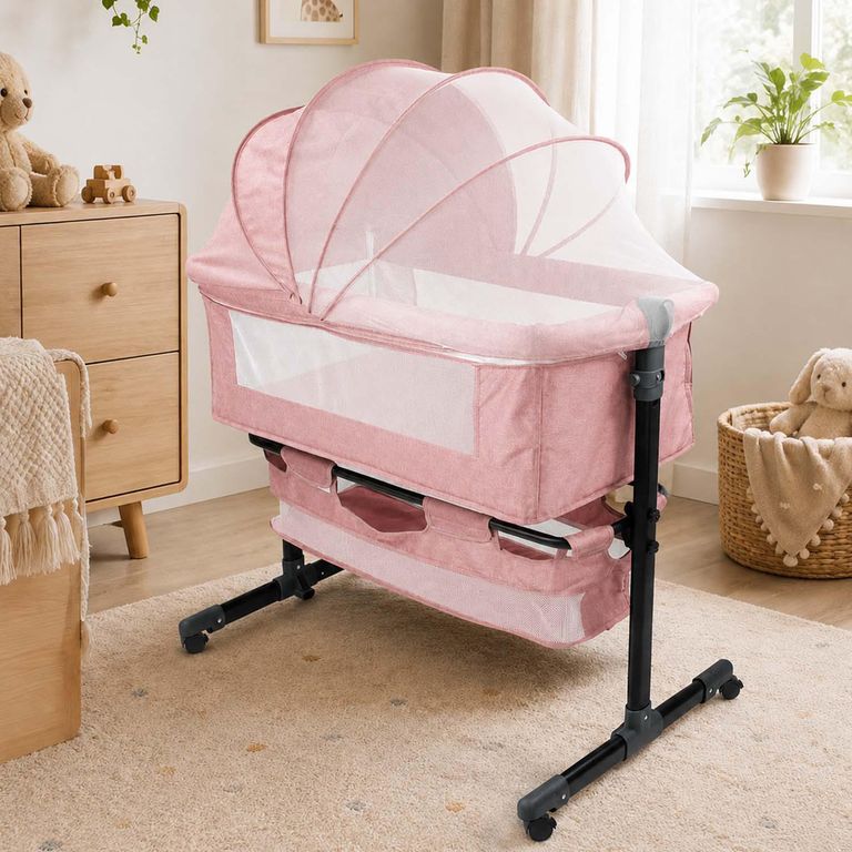 Cuna Colecho Plegable Mecedora Mosquitero Rosado 80x87x68 cm