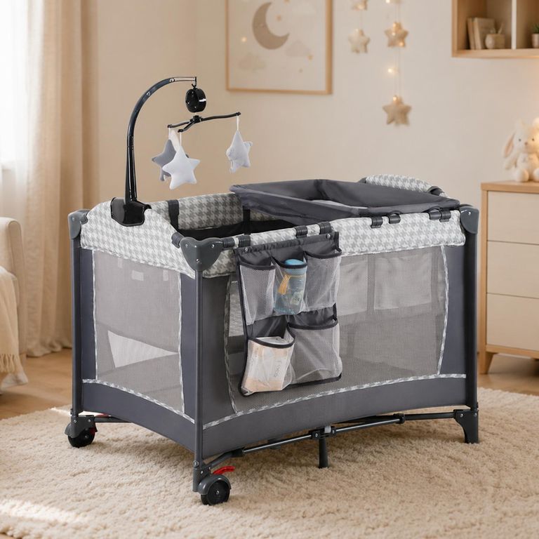 Cuna Corral Plegable con Mudador Gris 70x104x74 cm