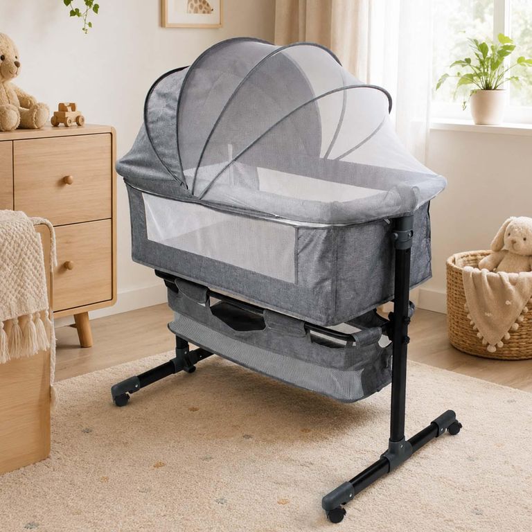 Cuna Colecho Plegable Mecedora Mosquitero Gris 80x87x68 cm