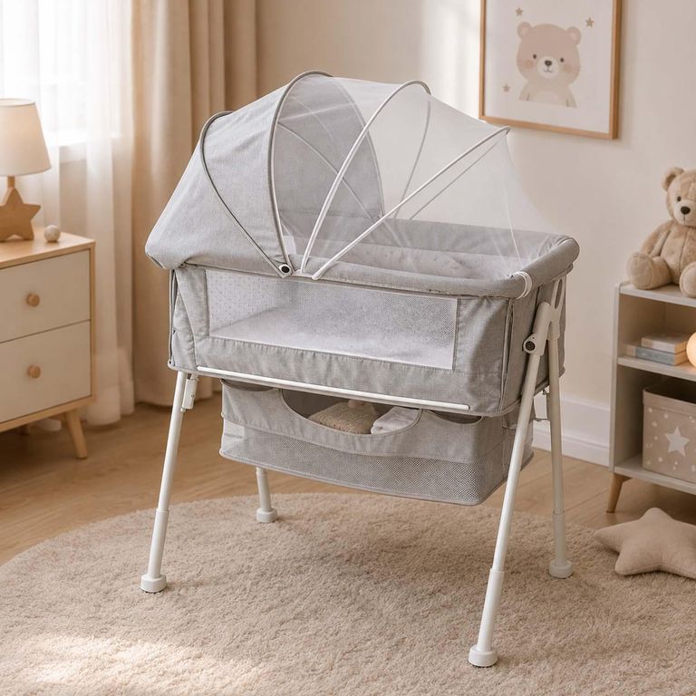 Cuna Colecho Plegable Mosquitero Canasto Gris 83x91x53 cm