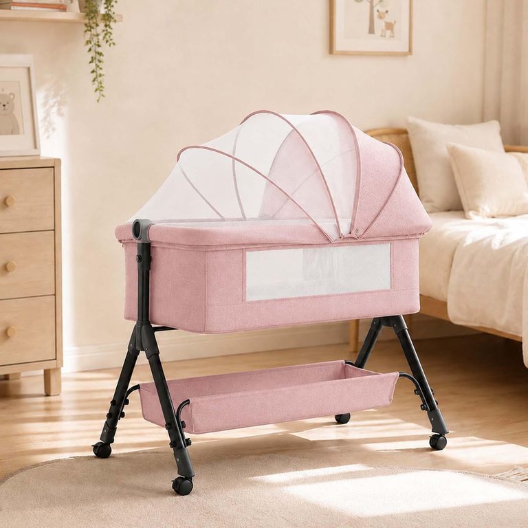 Cuna Colecho Plegable Antirreflujo Balanceo Rosado 81x102x65 cm