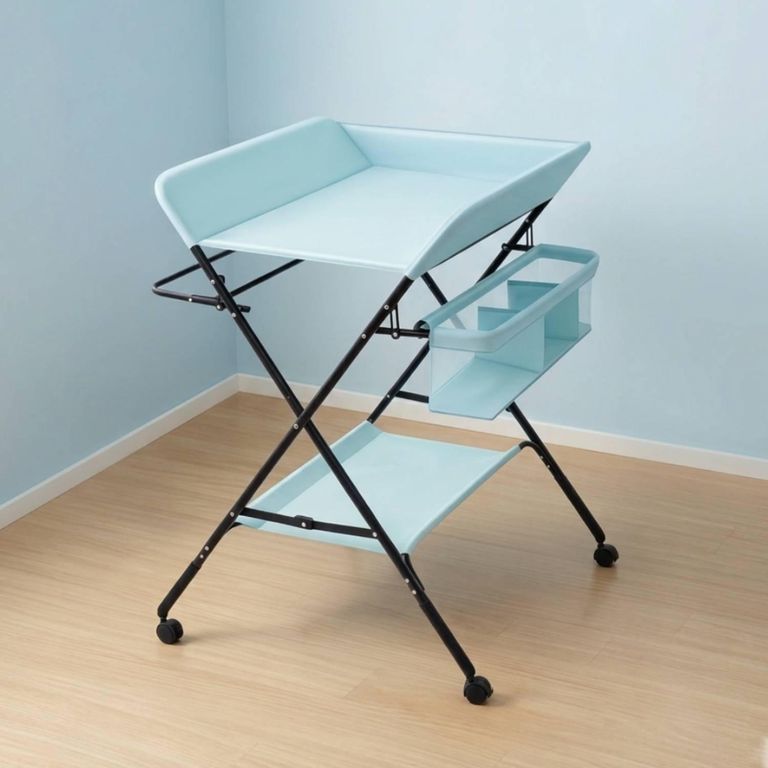 Mudador de Bebé Plegable Ajustable Ruedas Azul