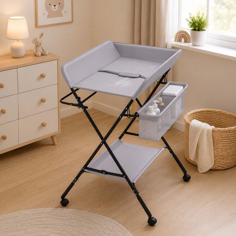 Mudador de Bebé Plegable Ajustable Ruedas Gris
