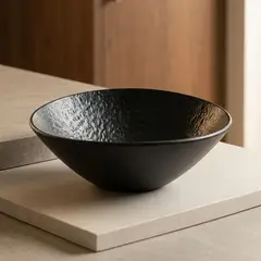 SOHOGAR - Ensaladera de cerámica negra texturada 30x28x11,5cm