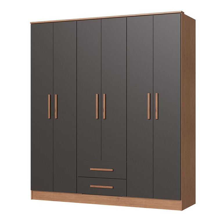 Clóset Pequim 6 Puertas Grafito 6 Puerta(s) 2 Cajón(es) 6 Repisa(s) 161.7x182.5x47 cm Gris