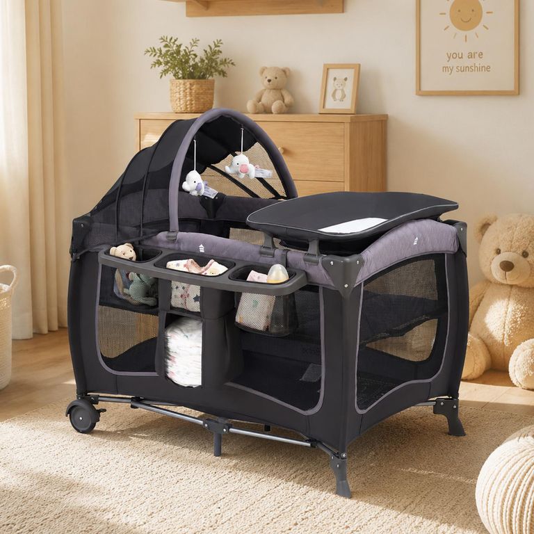 Cuna Corral Plegable Iris Gris con Mudador 104x70 cm Gris 76x104x76 cm