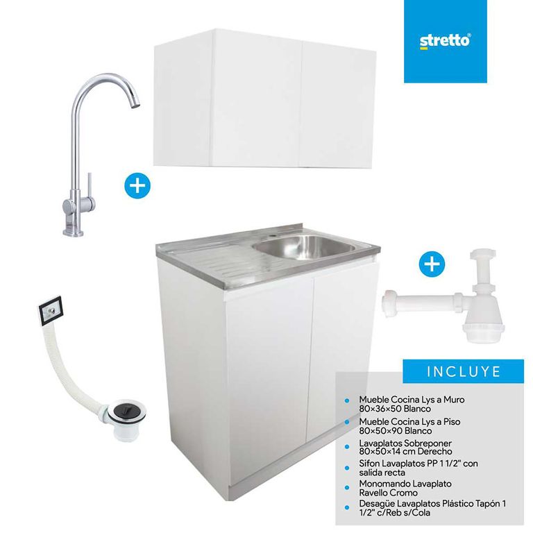 Pack mueble de cocina 1 Cubeta(s) Derecho 80x139x50 cm Blanco