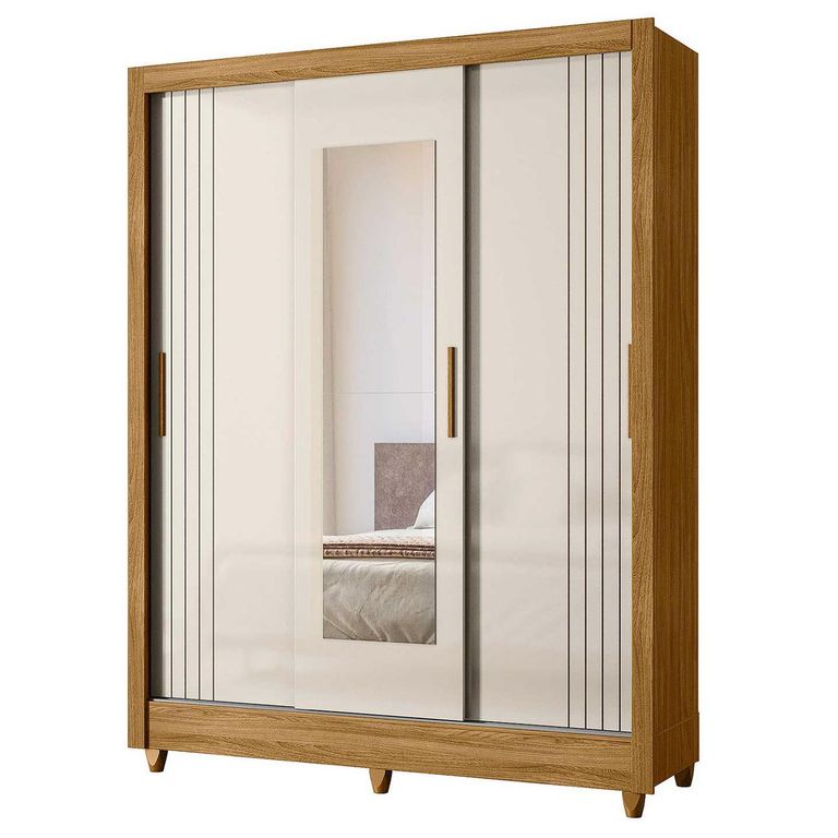 Clóset con Espejo 3 Puerta(s) 2 Cajón(es) 3 Repisa(s) 164x211x53 cm Freijo/Off White