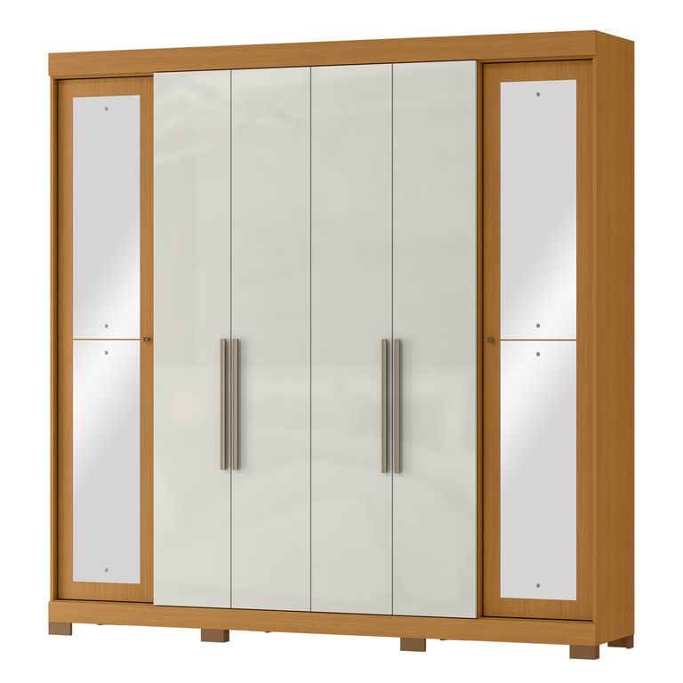 Clóset con Espejo 6 Puerta(s) 4 Cajón(es) 10 Repisa(s) 227.5x230x46.5 cm Cinamomo/Off White