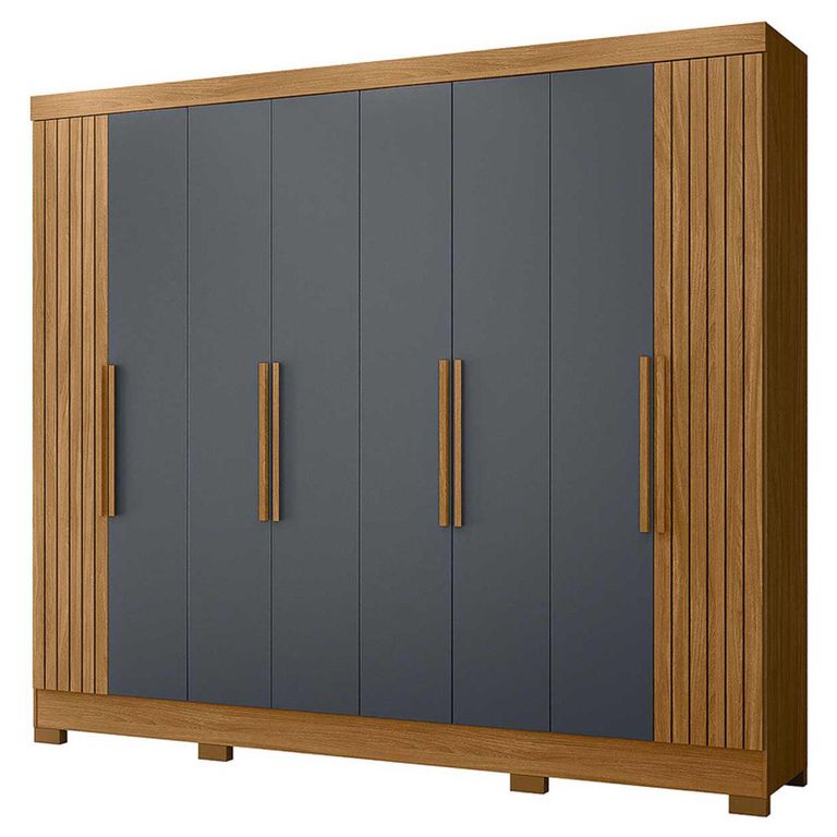 Clóset 8 Puerta(s) 4 Cajón(es) 6 Repisa(s) 236x212x47 cm Freijo/Cinza