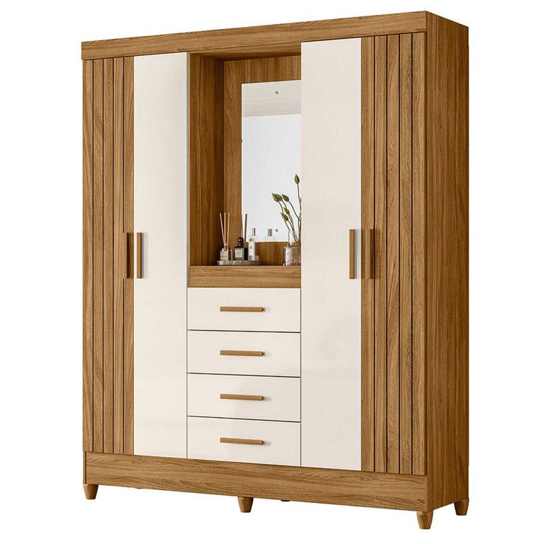 Clóset 4 Puerta(s) 4 Cajón(es) 6 Repisa(s) 165x204x48 cm Freijo/Off White