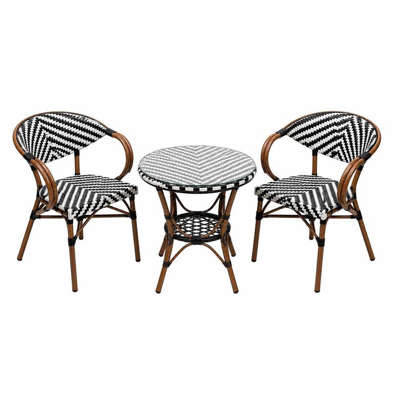 Juego de Balcón de Terraza Parisino Chevron 2 Personas Blanco/Negro