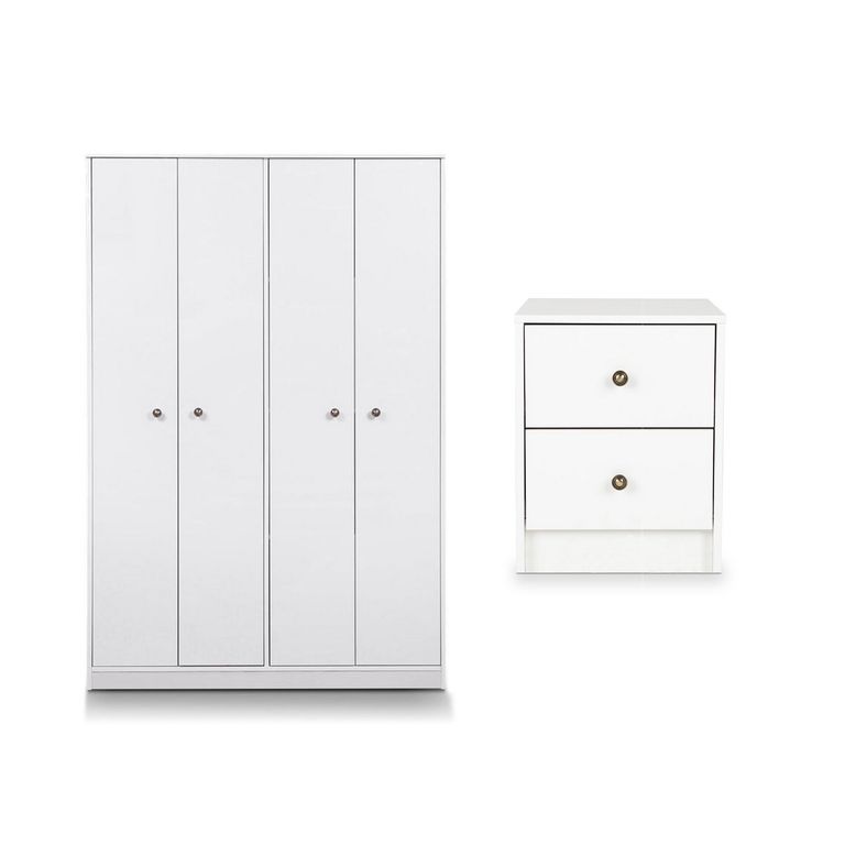 Combo Clóset + Velador 4 Puerta(s) 2 Cajón(es) 3 Repisa(s) 126x181.5x52 cm Blanco