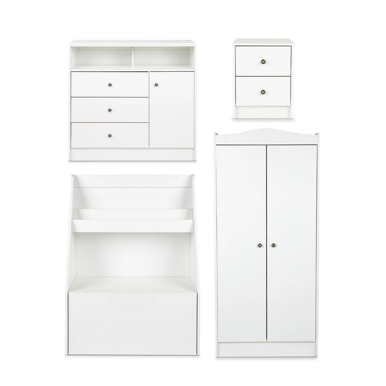 Combo Infantil Clóset + Cómoda + Velador + Librero Blanco