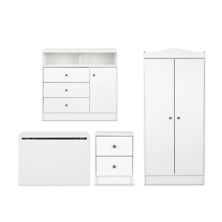 Combo Infantil Clóset + Cómoda + Velador + Baúl Blanco