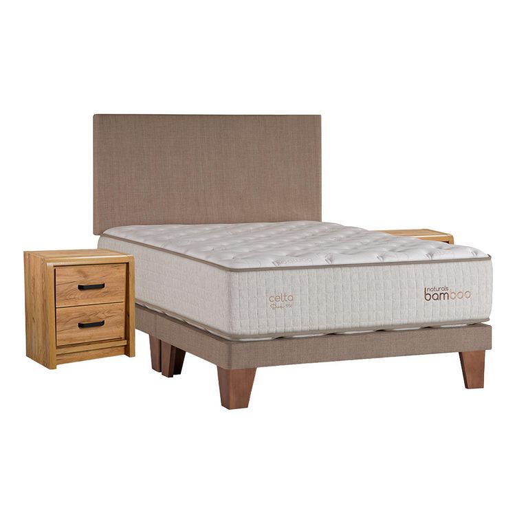 Cama Super king Europea Naturals Bamboo Beige + Respaldo + Velador