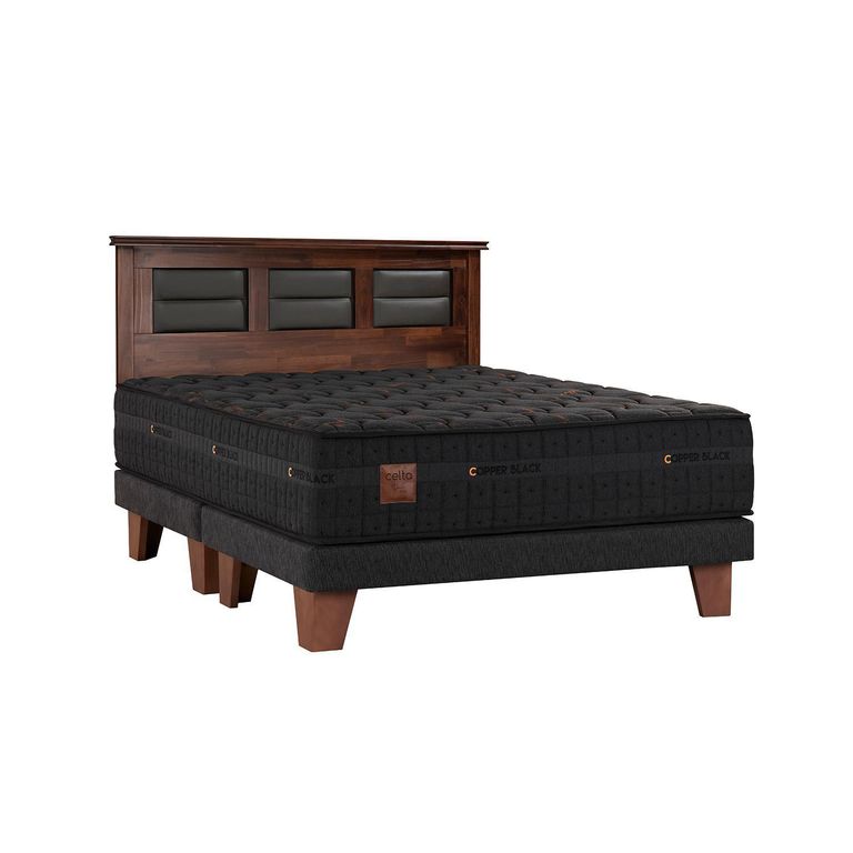 Cama Super king Europea Copper Black Gris + Respaldo
