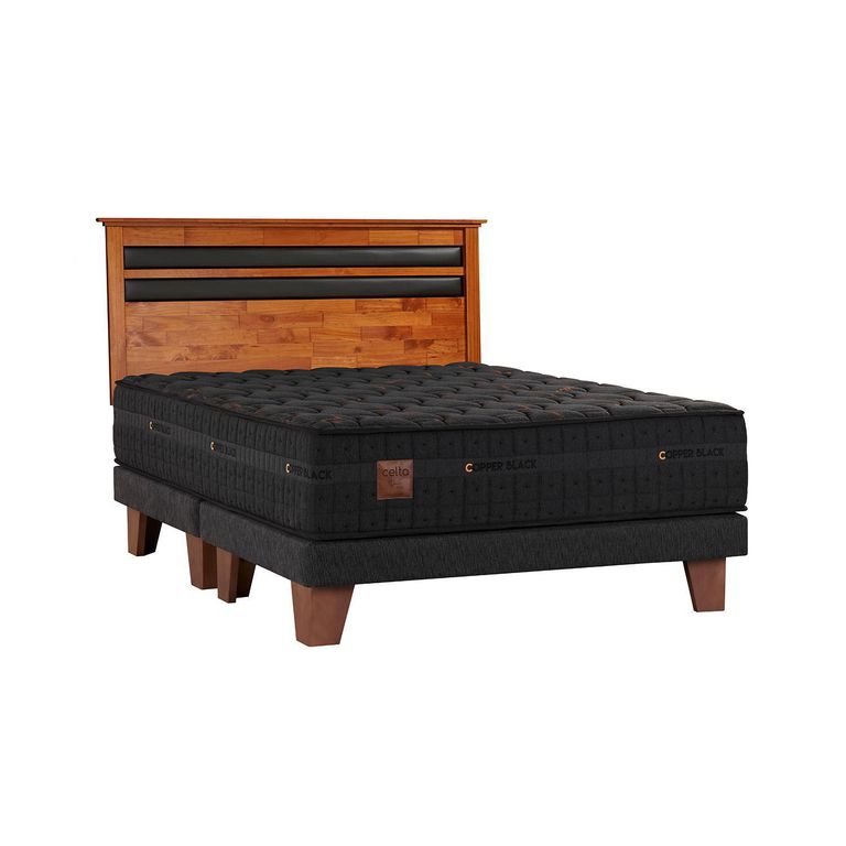 Cama King Europea Copper Black Gris + Respaldo