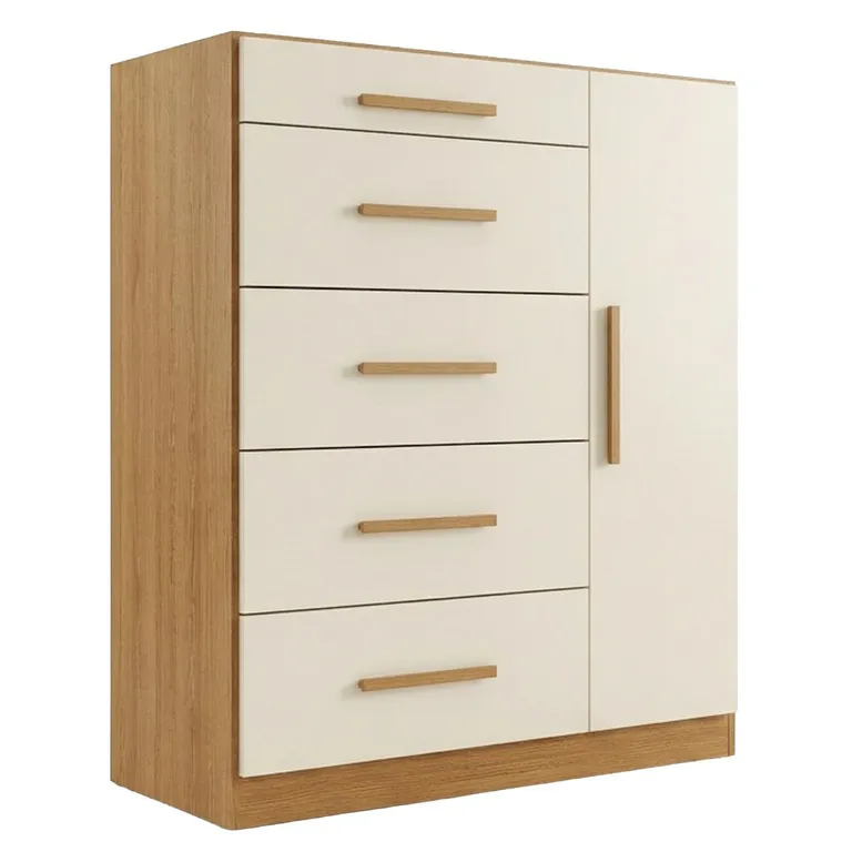 Cómoda 5 Cajón(es) Corais 68.2x91x35 cm Café Claro/Blanco Crema