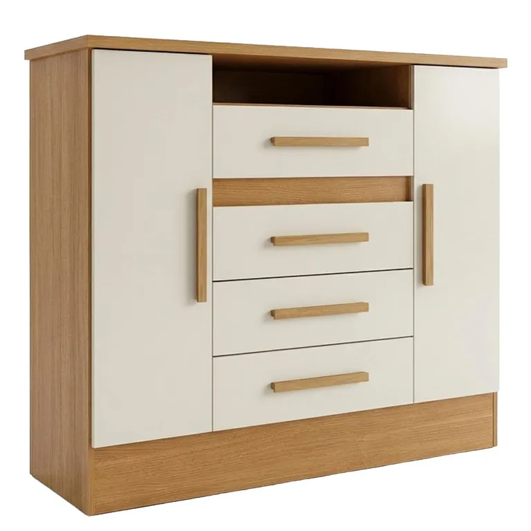 Cómoda 4 Cajón(es) Laguna 110.6x101x41 cm Café Claro/Blanco Crema