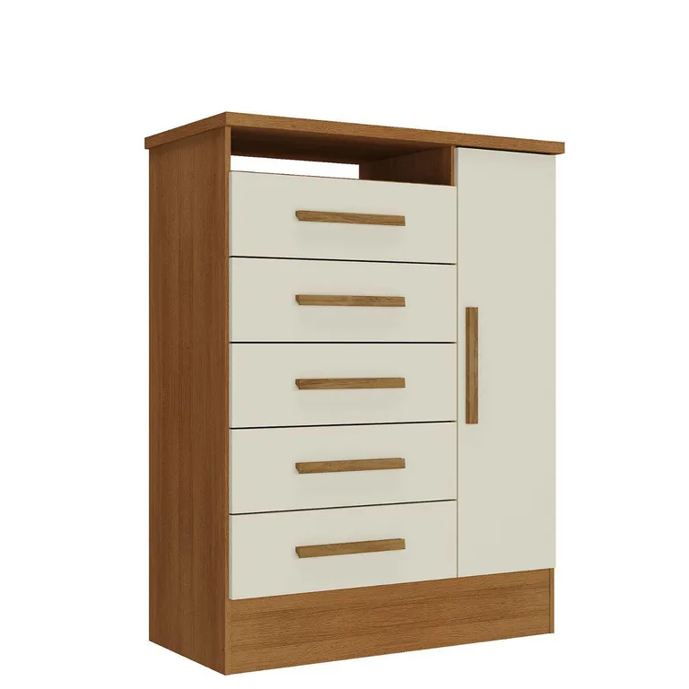 Cómoda 5 Cajón(es) Aurora 83.7x110x41 cm Café Claro/Blanco Crema