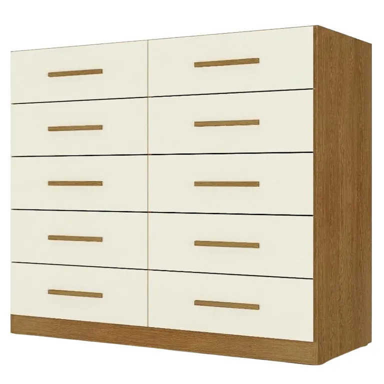 Cómoda 10 Cajón(es) Torres 90.6x91x35 cm Café Claro/Blanco Crema