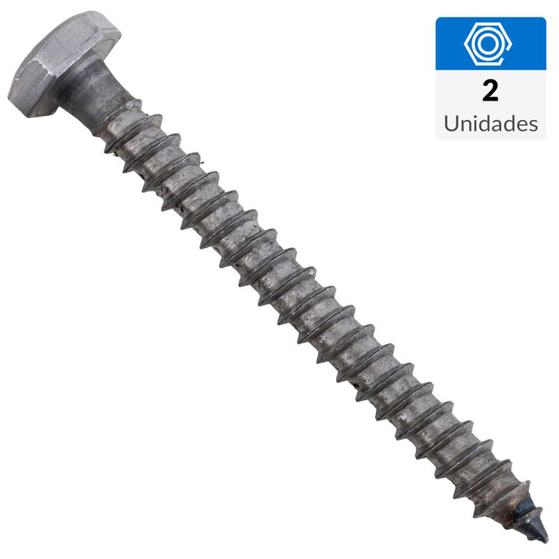 FIXSER - Tornillo Tirafondo Cabeza Hexagonal Madera 2-1/2 " 1/4 " 2 Unidades