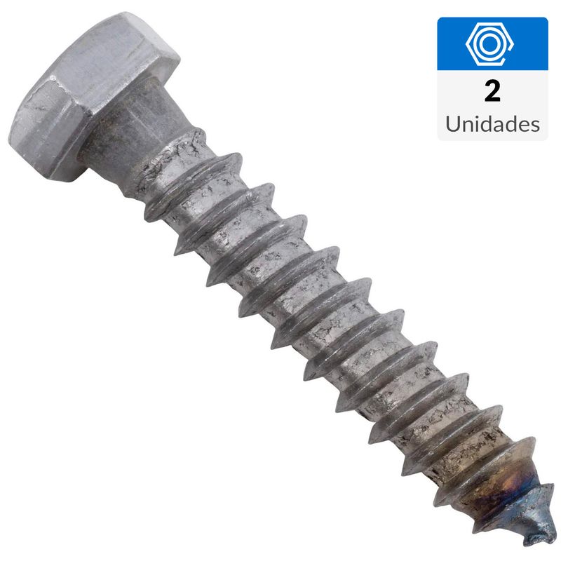 FIXSER - Tornillo Tirafondo Cabeza Hexagonal Madera 2 " 3/8 " 2 Unidades