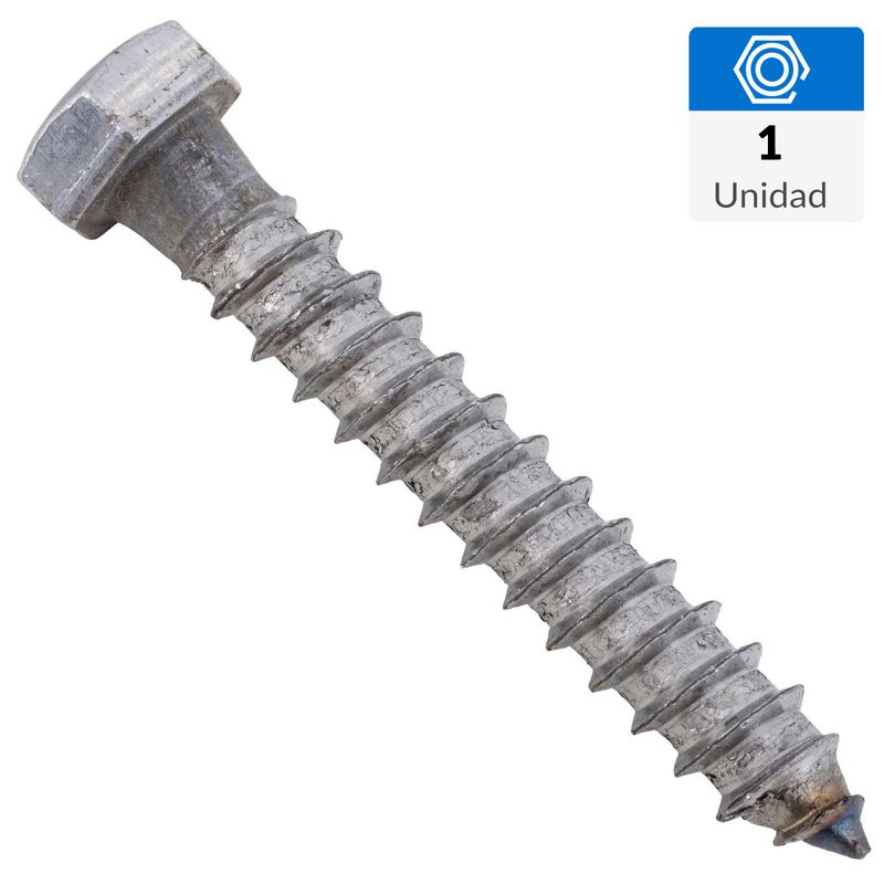 FIXSER - Tornillo Tirafondo Cabeza Hexagonal Madera 2-1/2 " 3/8 " 1 Unidades