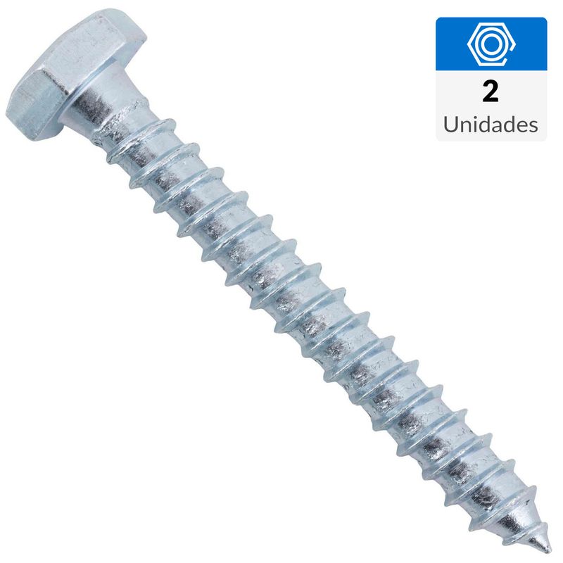 FIXSER - Tornillo Tirafondo Cabeza Hexagonal Madera 2 " 1/4 " 2 Unidades