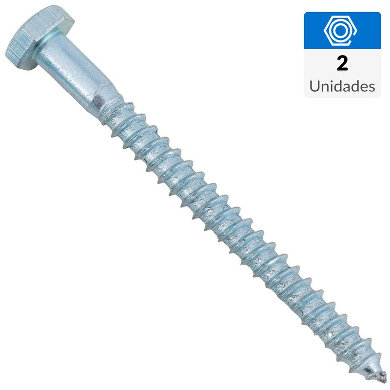 FIXSER - Tornillo Tirafondo Cabeza Hexagonal Madera 3 " 1/4 " 2 Unidades