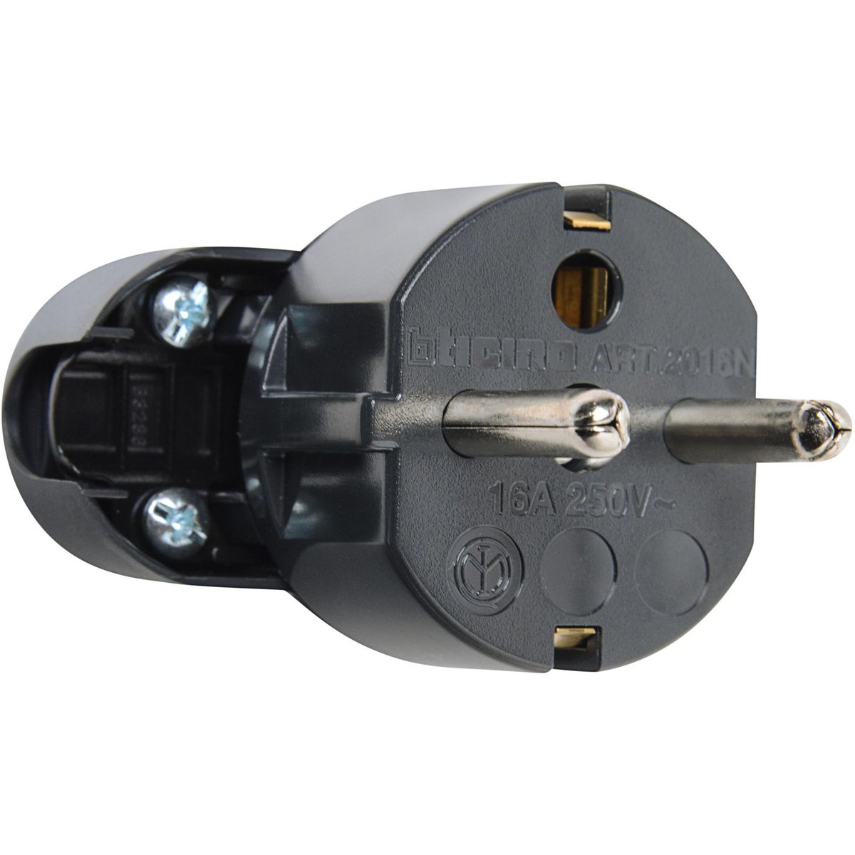 BTICINO - Enchufe macho volante schuko 2p+t 16 A Negro