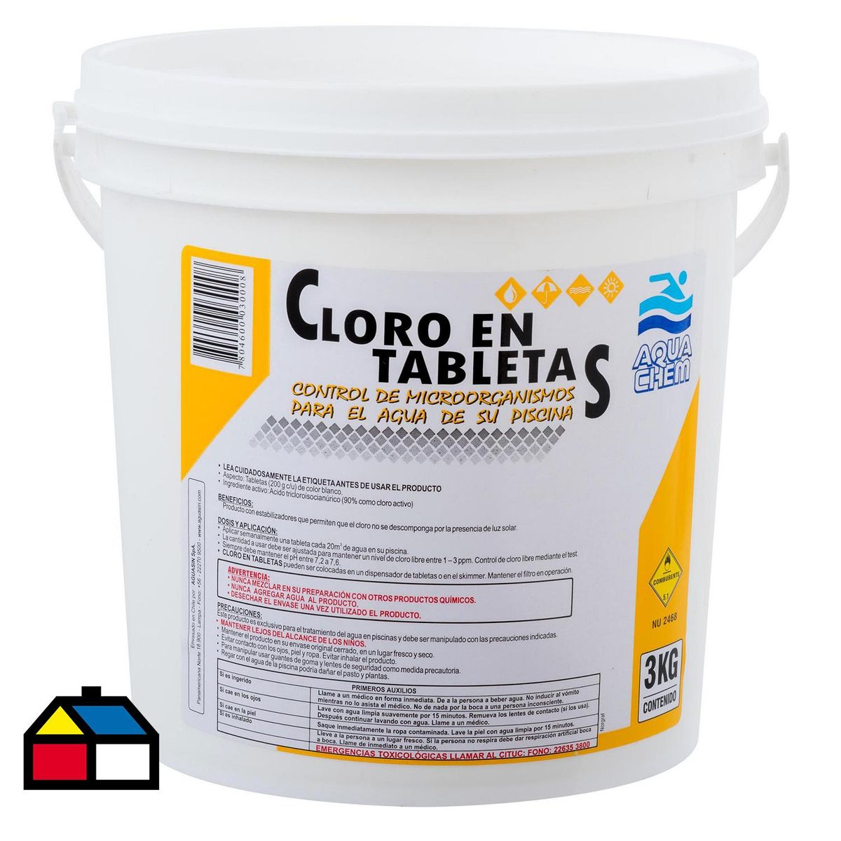 AQUACHEM - Cloro para Piscinas Tableta 3 kg Tineta