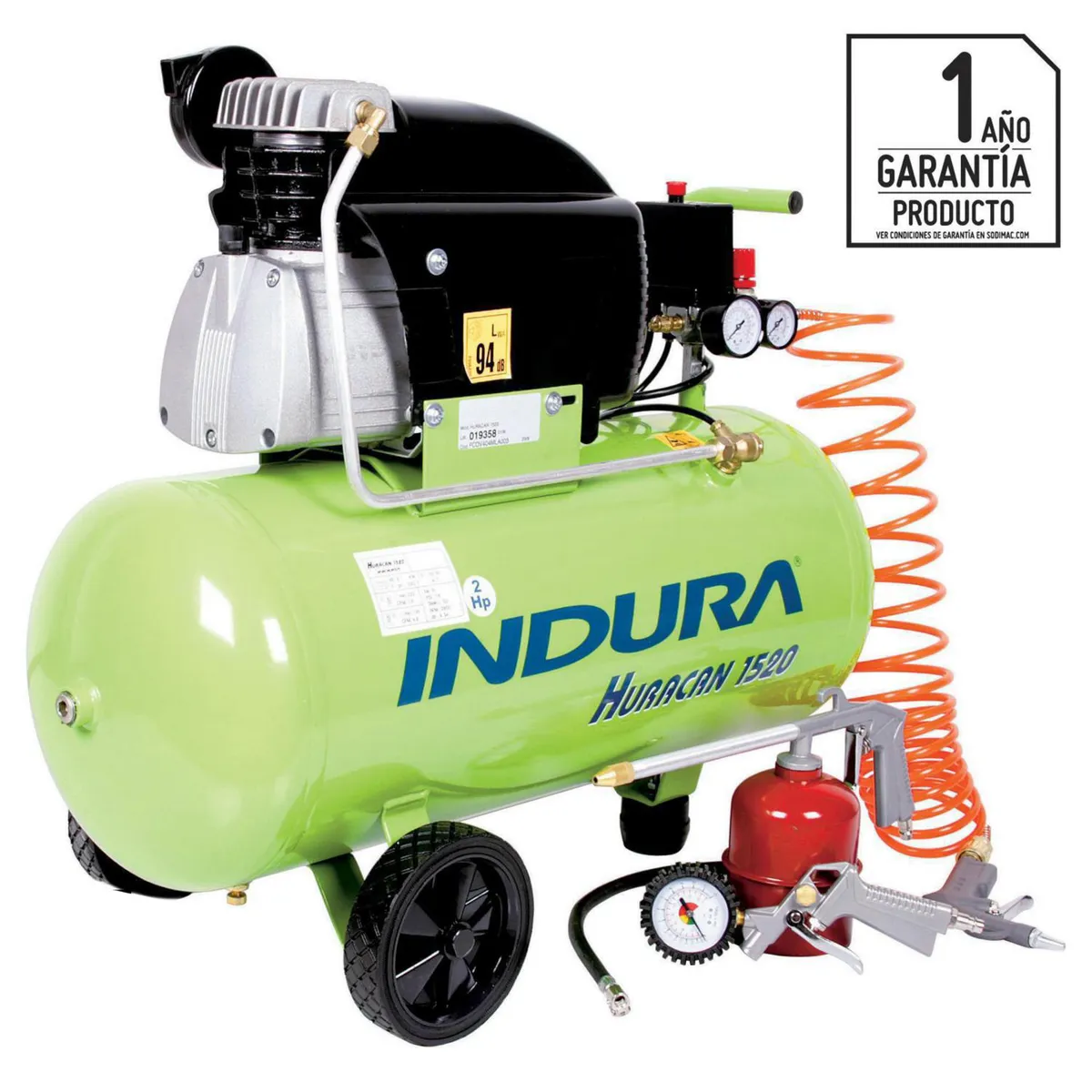 INDURA - Compresor de Aire Portátil 2 HP 50 Litros Huracan 1520