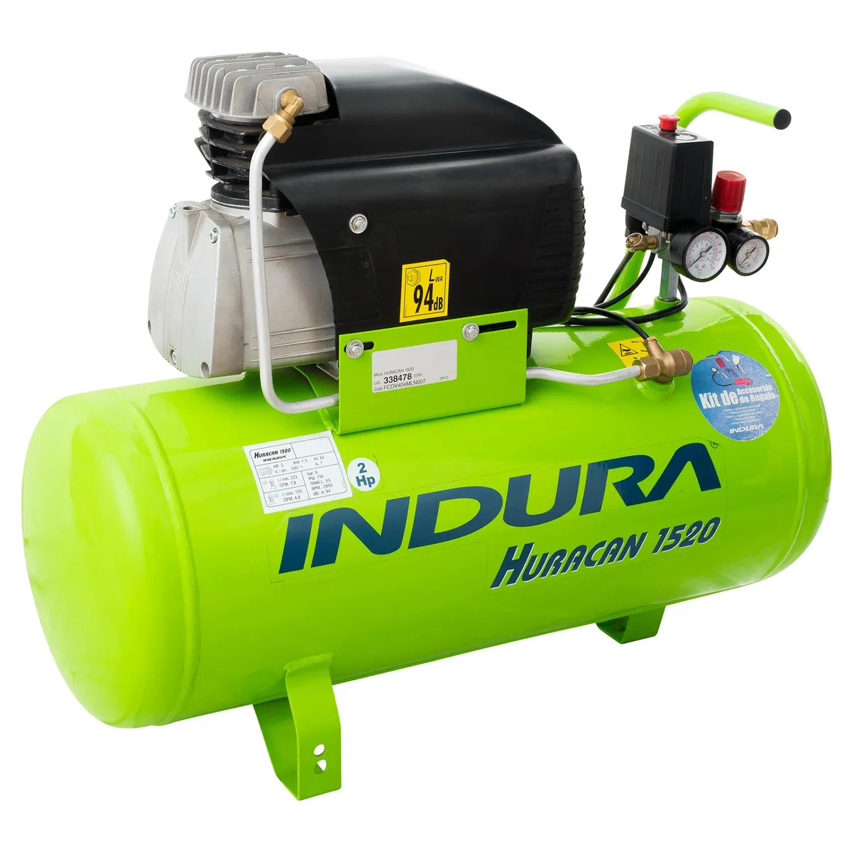 INDURA - Compresor de Aire Portátil 2 HP 50 Litros Huracan 1520