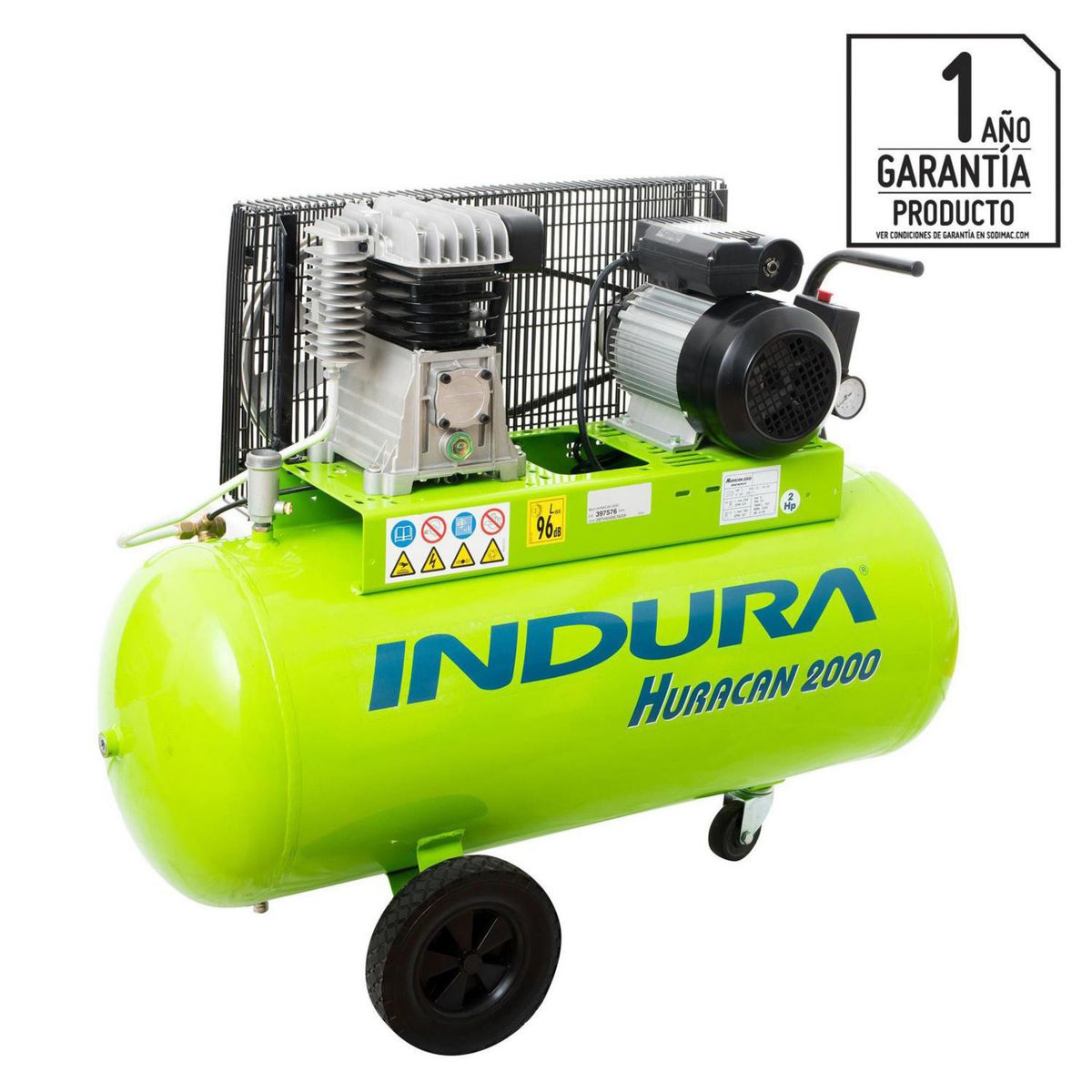 INDURA - Compresor de Aire Portátil 2 HP 100 Litros Huracán 2000