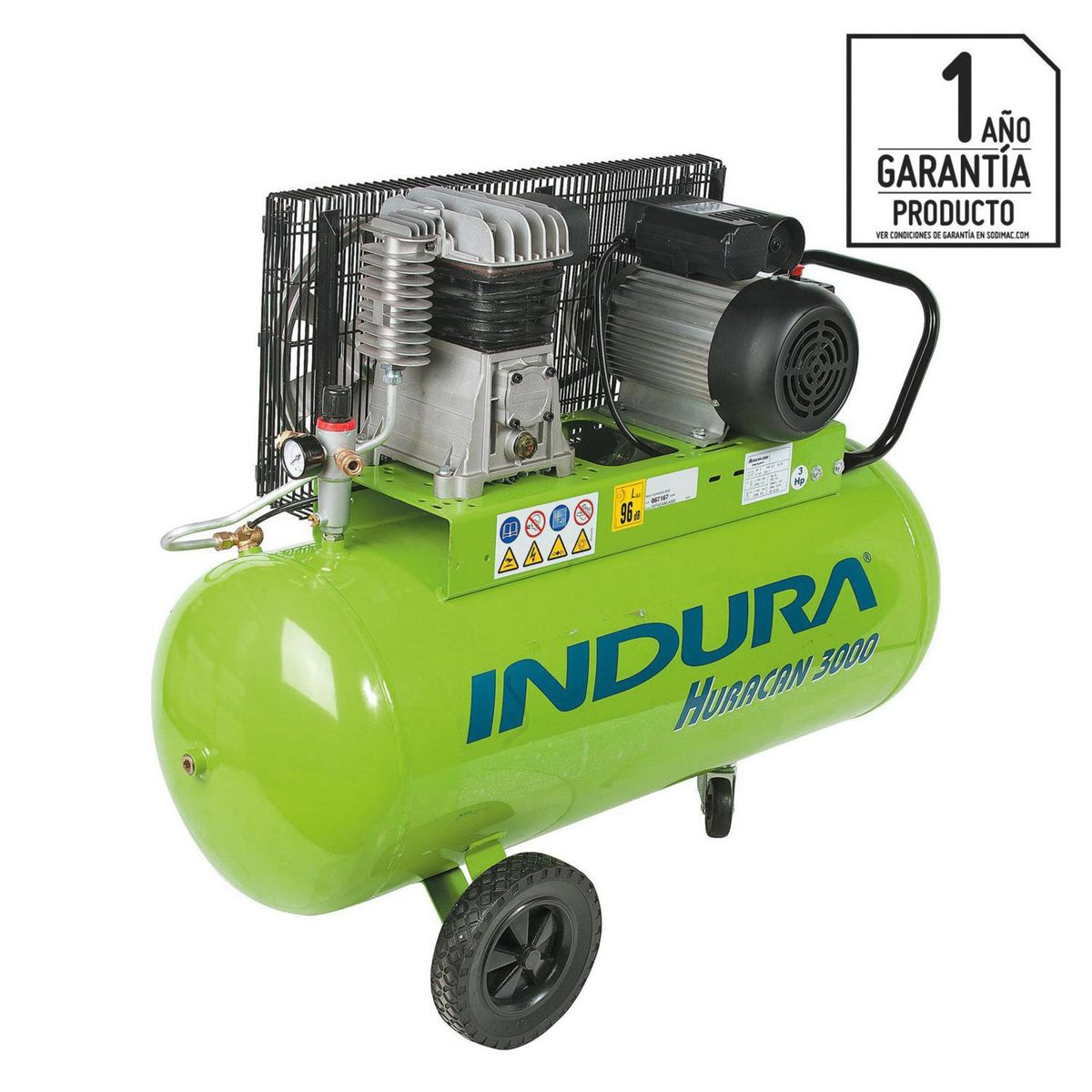 INDURA - Compresor de Aire Portátil 3 HP 100 Litros Huracán 3000