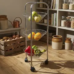 JUST HOME COLLECTION - Organizador de frutas metal 3 canastos Cromado