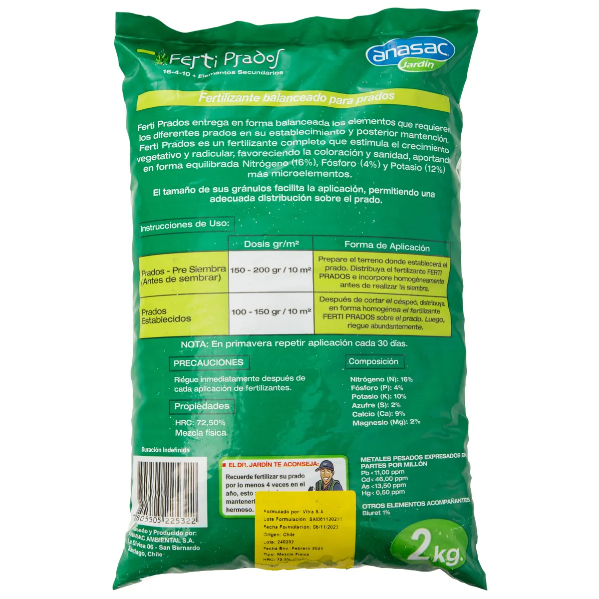 ANASAC - Fertilizante para césped FertiPrados 2 kg bolsa