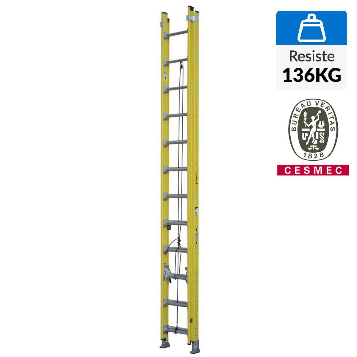 REDLINE - Escalera telescópica fibra de vidrio 24 peldaños. Resistencia 136 kg